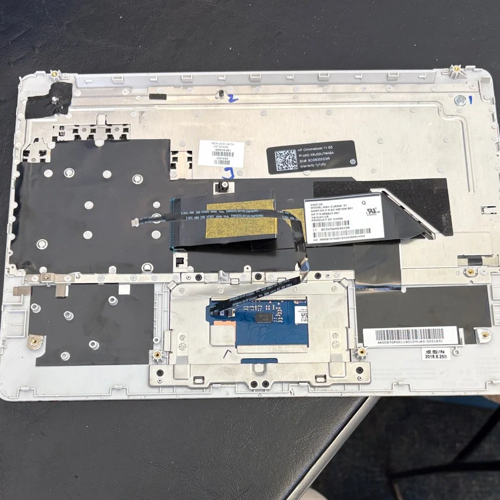 Silver Hp 11in Chromebook g5 Keyboard with trackpad has all ribbon connectors